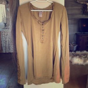 Free people saffron Henley crochet sleeves large